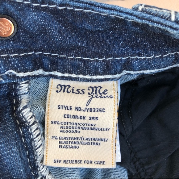 Miss Me Jeans Cotton Blend Blue Wash Distressed Embellished Cropped Jeans 26 - Picture 12 of 13